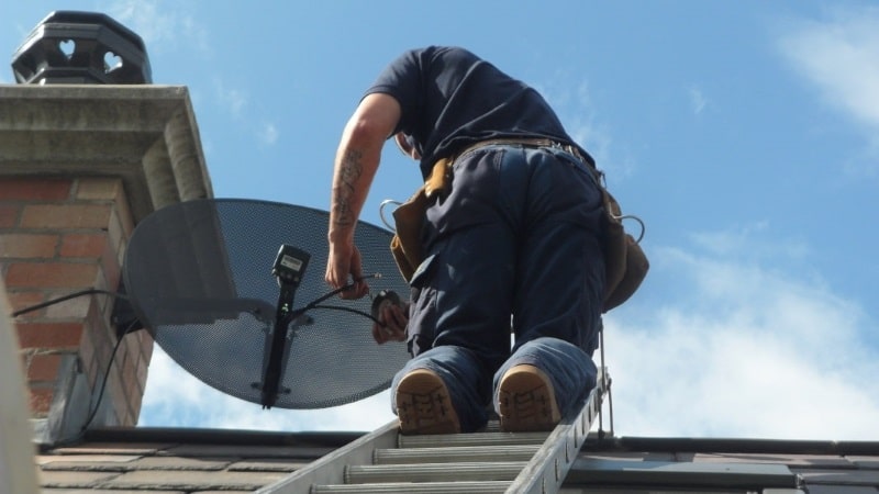 Satellite dish installed on chimney